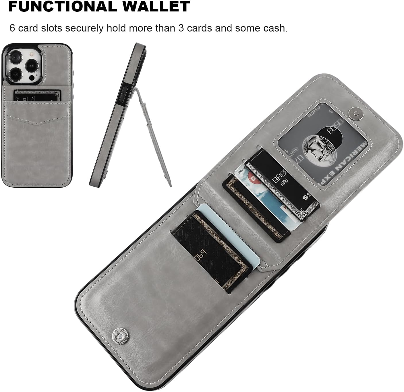 KIHUWEY Funda compatible con iPhone 15 Pro Max con soporte para tarjeta de crédito, cierre magnético de cuero de alta calidad, función atril, funda