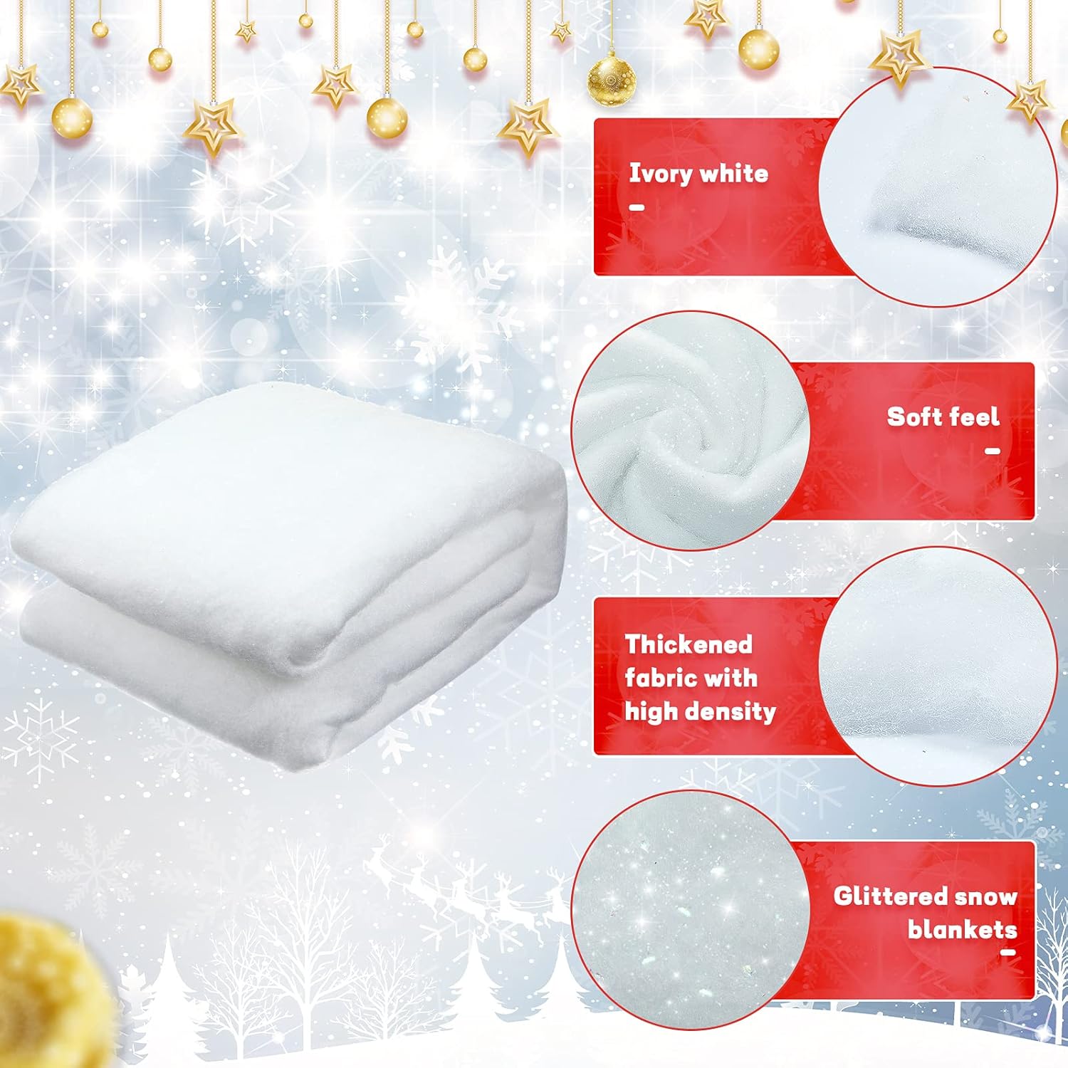 Skylety Juego de manta de nieve artificial con purpurina, manta de nieve falsa para interiores, manta de nieve sintética para invierno del país de