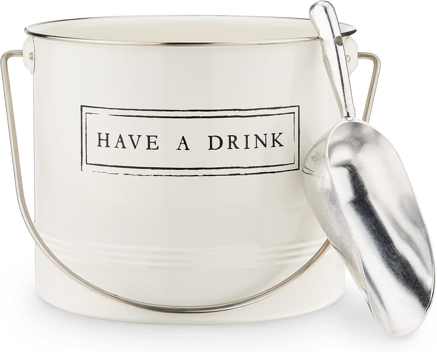 Twine Have A Drink – Cubo de hielo y cuchara de metal esmaltado blanco para fiestas, botella de vino y botella de cerveza en 1 galón