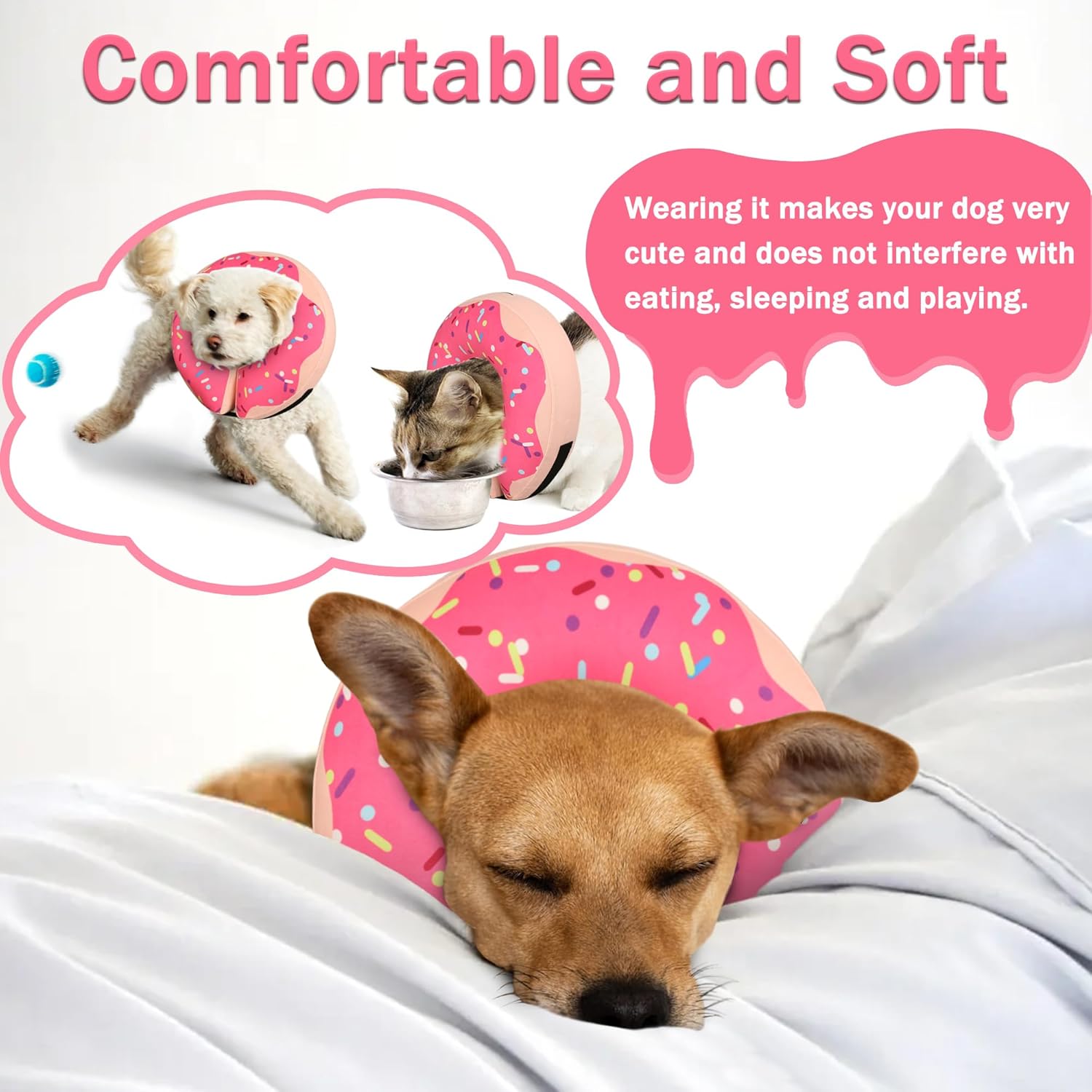 Collar inflable de cono para perros grandes, medianos y pequeños, collar de cono de recuperación suave y ajustable para perros y gatos, cuello de
