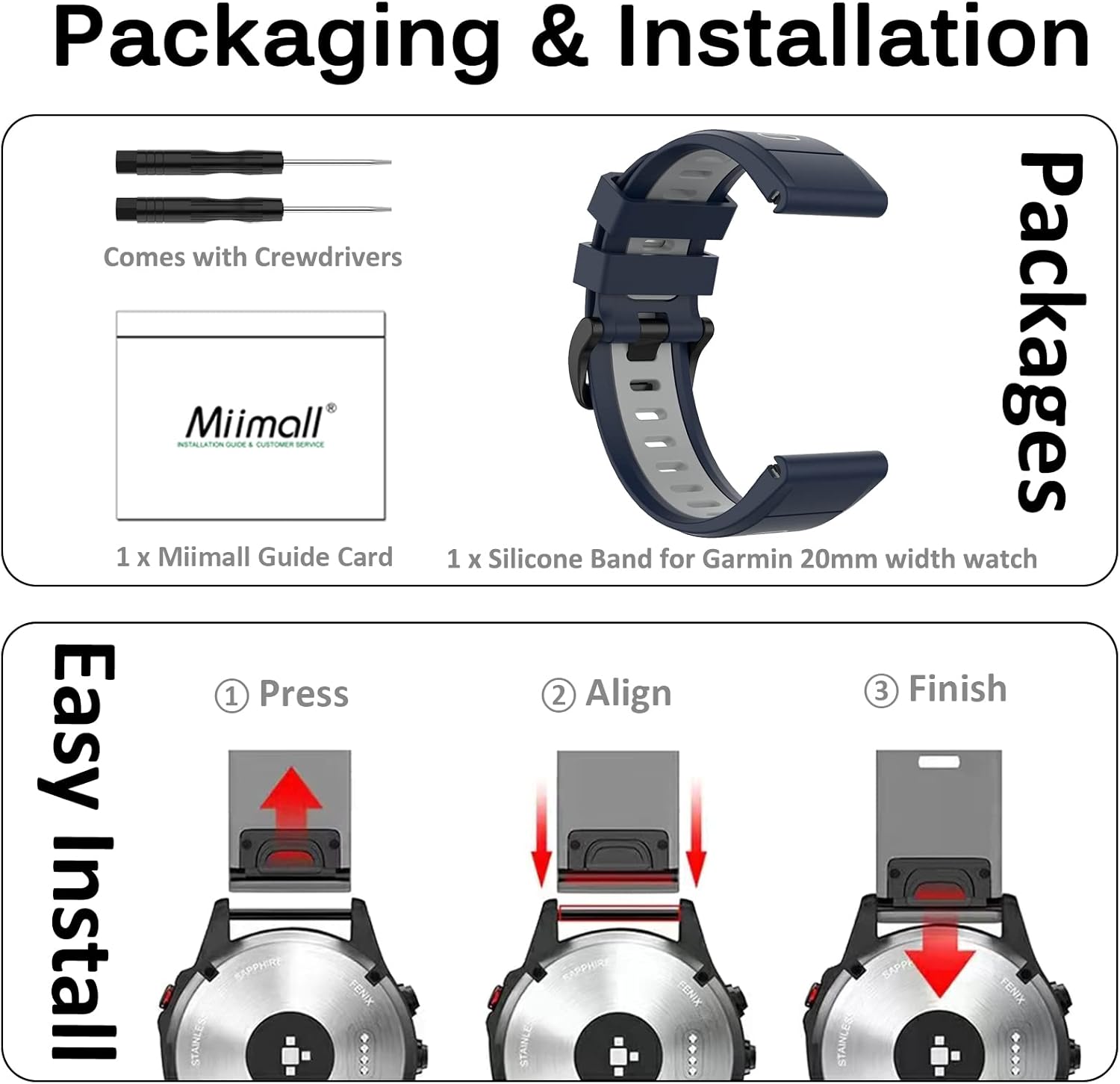 Miimall Compatible Garmin Fenix 7S6S5S Bands, 20mm Width Soft Silicone Sport Waterproof Replacement Strap Band for Garmin Fenix 7S7S Solar7S