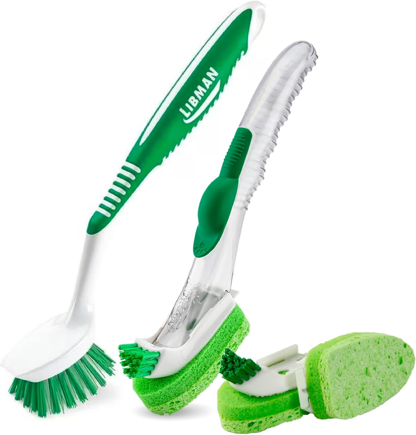 Libman – Juego de cepillos limpiadores de vidrio y varita para platos  Esponjas de limpieza antiarañazos con cepillo de cocina y repuestos de