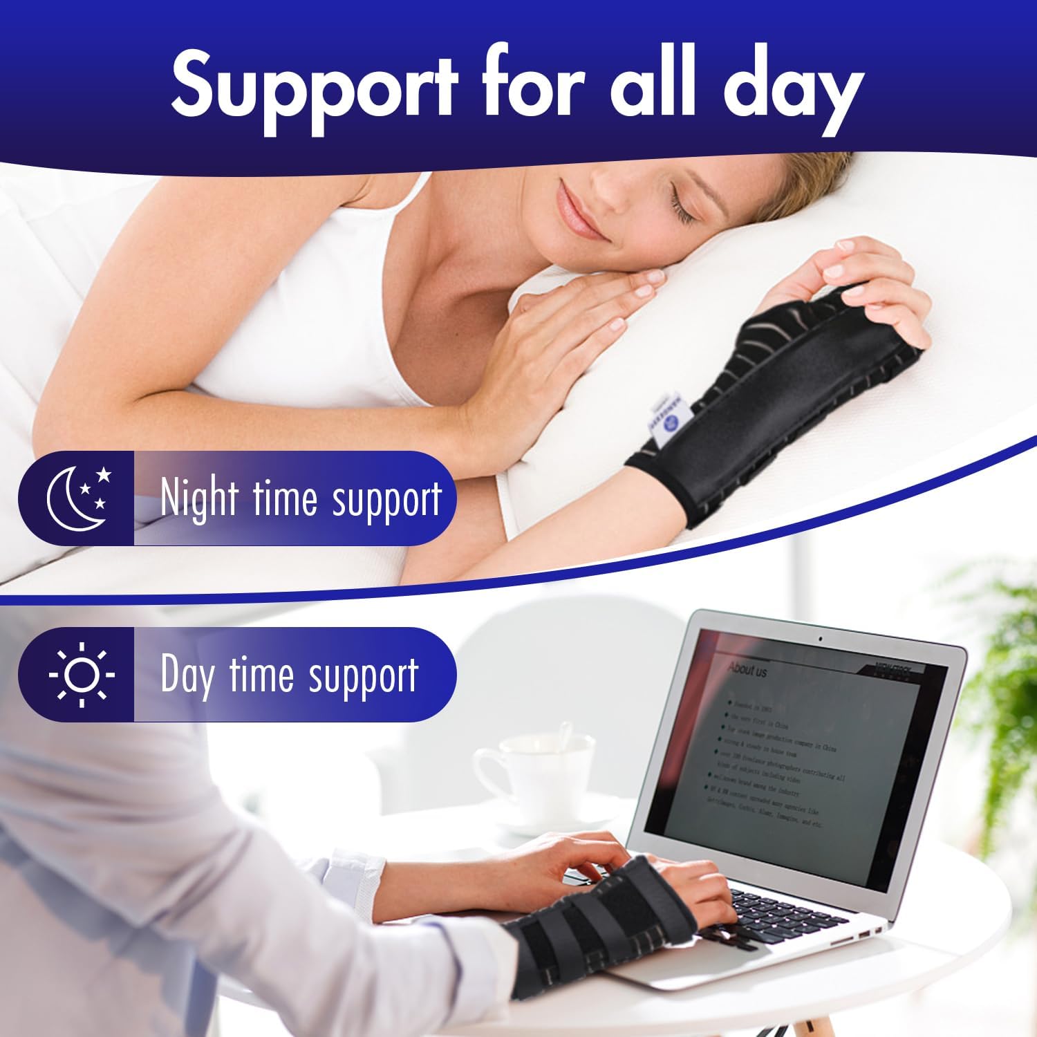Muñequera de apoyo nocturno  Máximo alivio para túnel carpiano, tendinitis y artritis  Férula ajustable para manos derecha e izquierda  Negro (mano