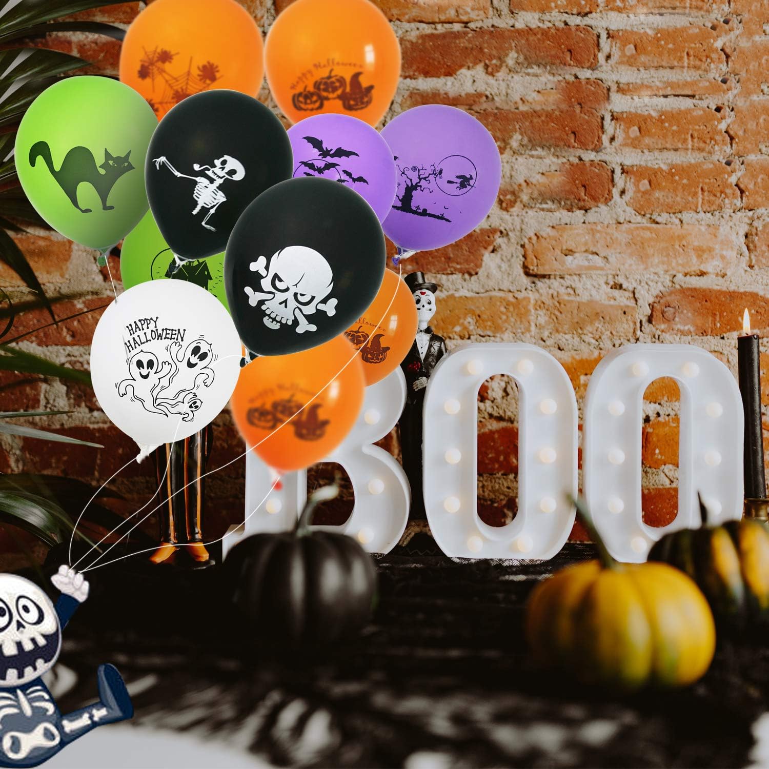 CANDEL CHOICE Globos de Halloween 100 unidades de 12 pulgadas de colores surtidos con 10 diseños temáticos de Halloween impresos redondos