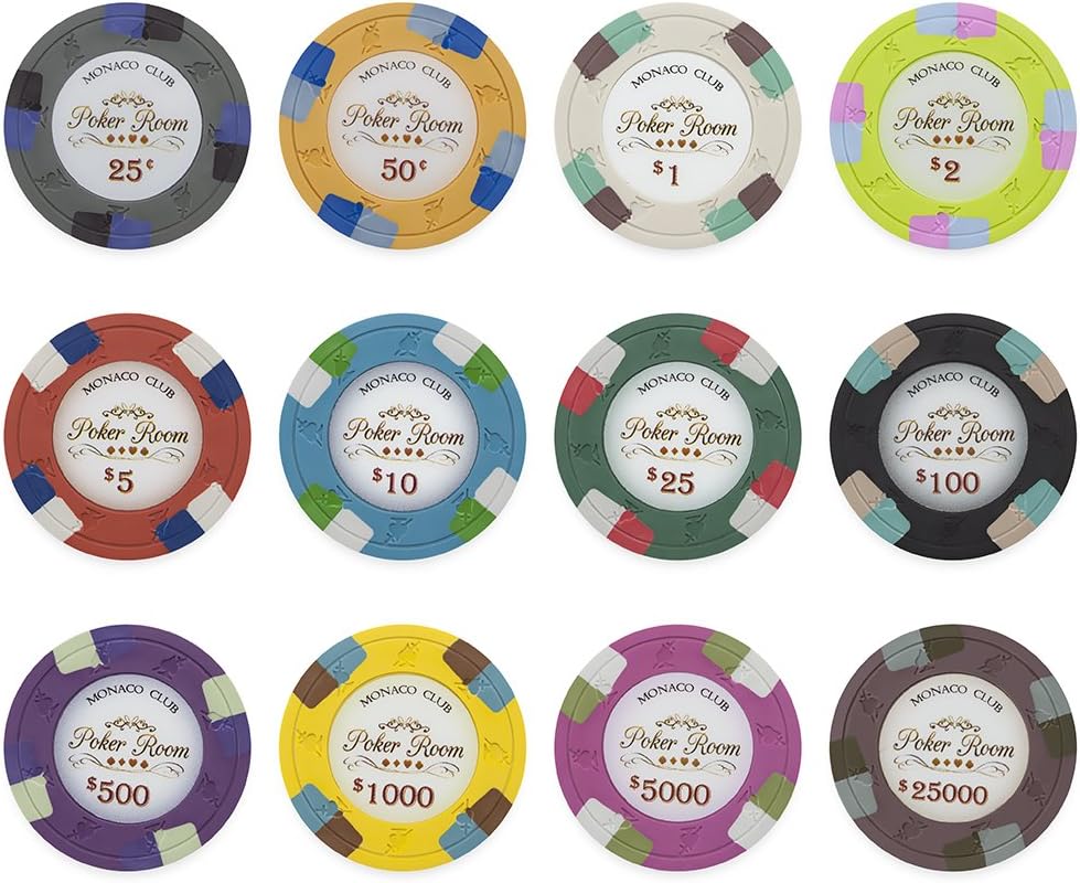 Paquete de 50 fichas de póquer Monaco Club, compuesto de arcilla pesada de 0.48 oz