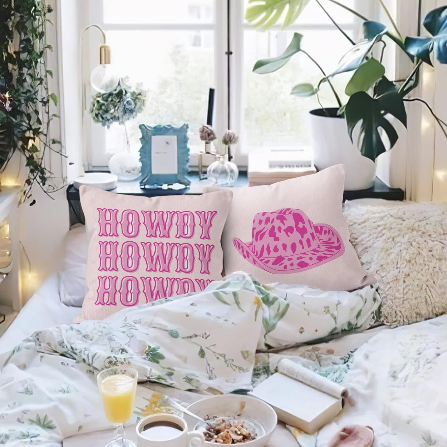 Funda de almohada decorativa Boho Preppy Howdy – Juego de 2 fundas de almohada para sofá, cama, habitación de niñas, decoración del hogar, 18 x 18