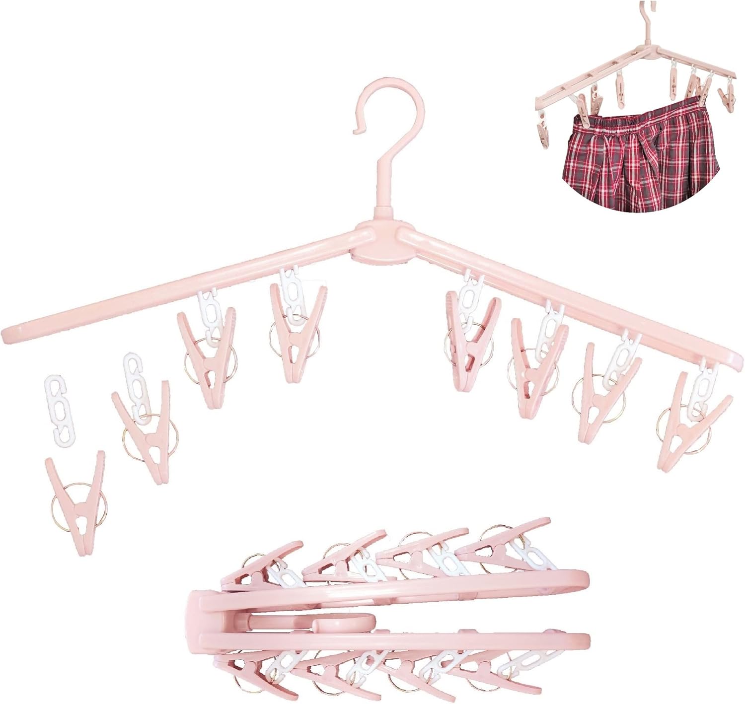 Perchas plegables de viaje para ropa con clips, estantes de secado de ropa, calcetines de lencería de plástico antideslizante para faldas, perchas