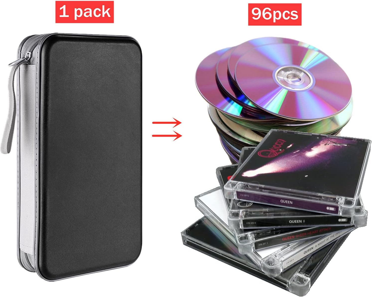 Funda para DVD, estuche portátil para CD de capacidad para 96, soporte de almacenamiento de plástico duro para DVD, CD, cartera, organizador para