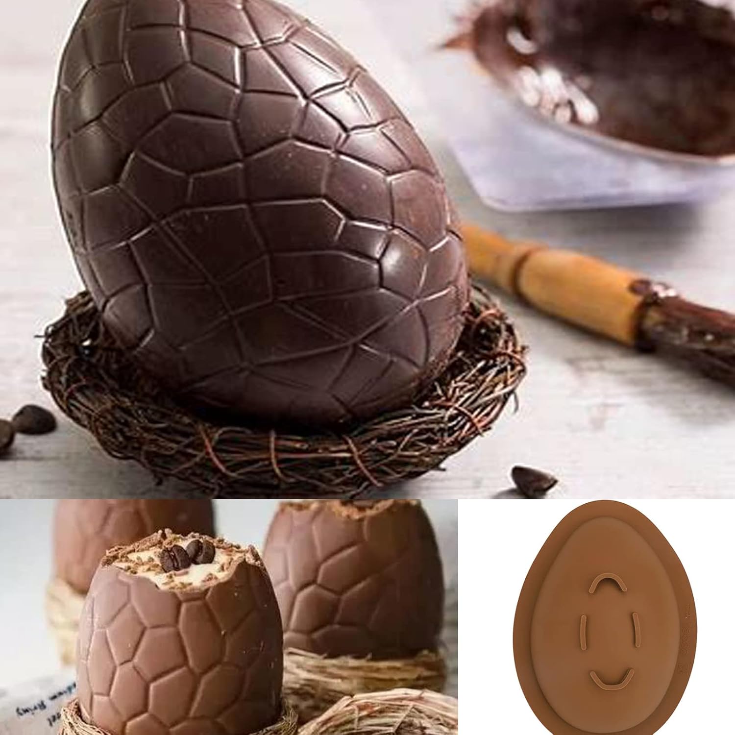 2 moldes de silicona para huevos de Pascua, moldes de silicona para huevos de chocolate, moldes de silicona grandes para chocolate, moldes de