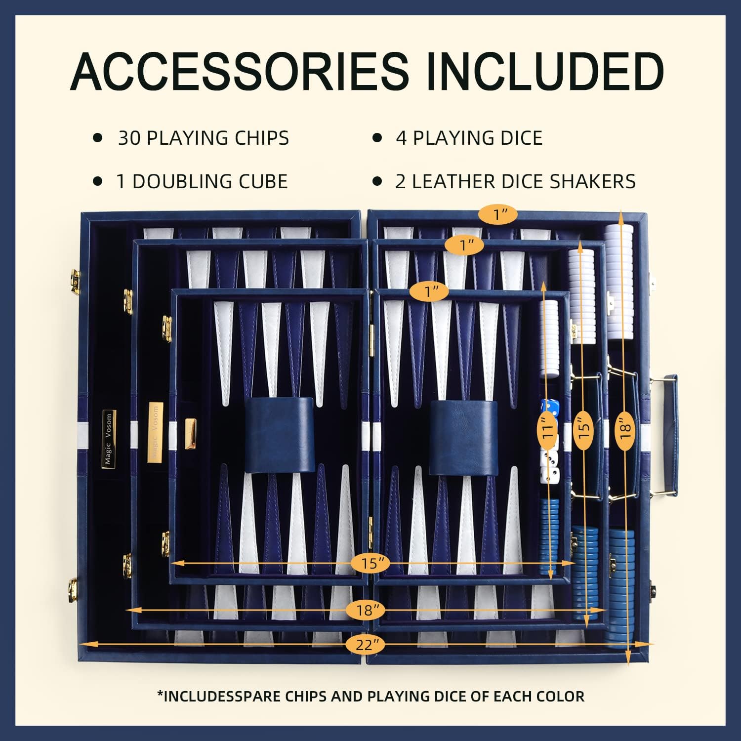 Juego de mesa clásico de Backgammon azul de viaje pequeño de 11 pulgadas con funda de cuero de primera calidad, juego de backgammon de estrategia de