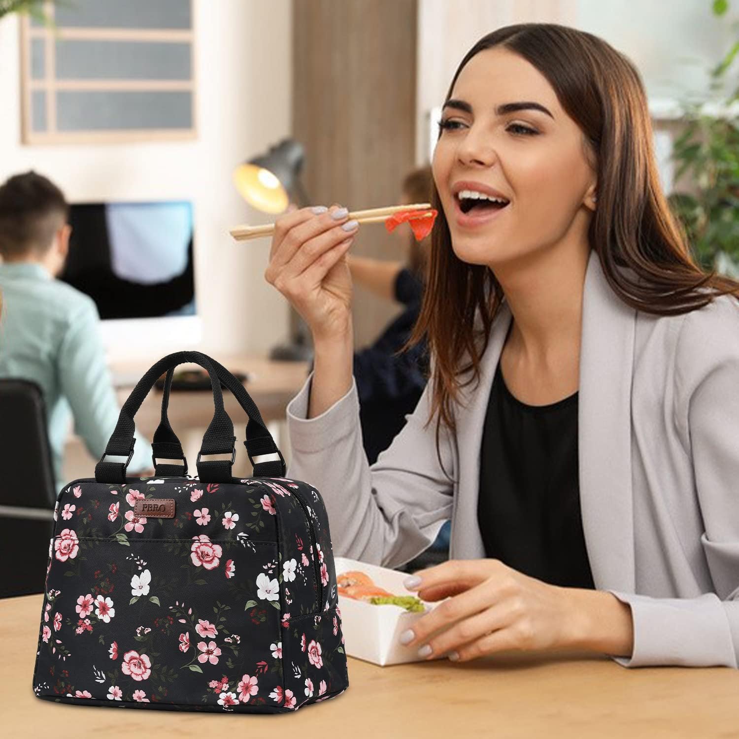 PBRO Lonchera térmica para mujer, bolsa de almuerzo reutilizable de apertura amplia con cinturón de hombro ajustable, bonita lonchera portátil con