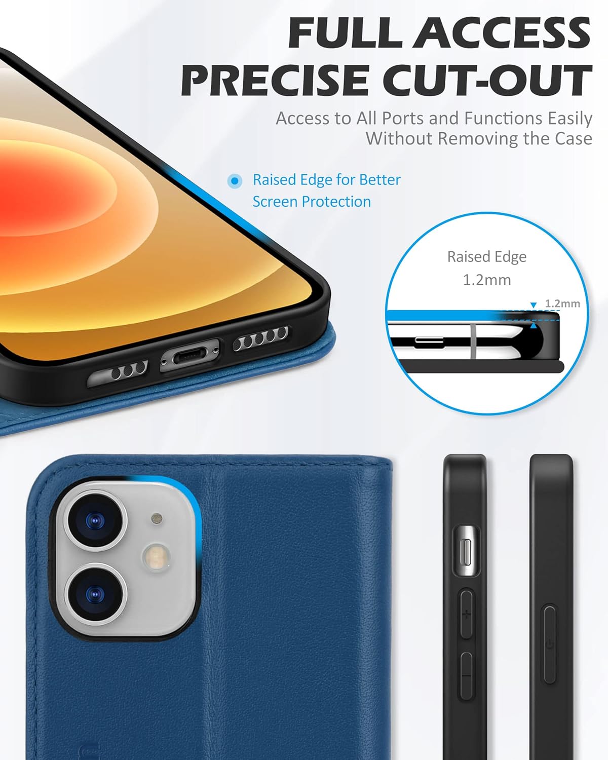 SHIELDON – Funda para iPhone 1212 Pro, cuero genuino, cubierta magnética, tarjetero con bloqueo RFID, kickstand, funda protectora a prueba de