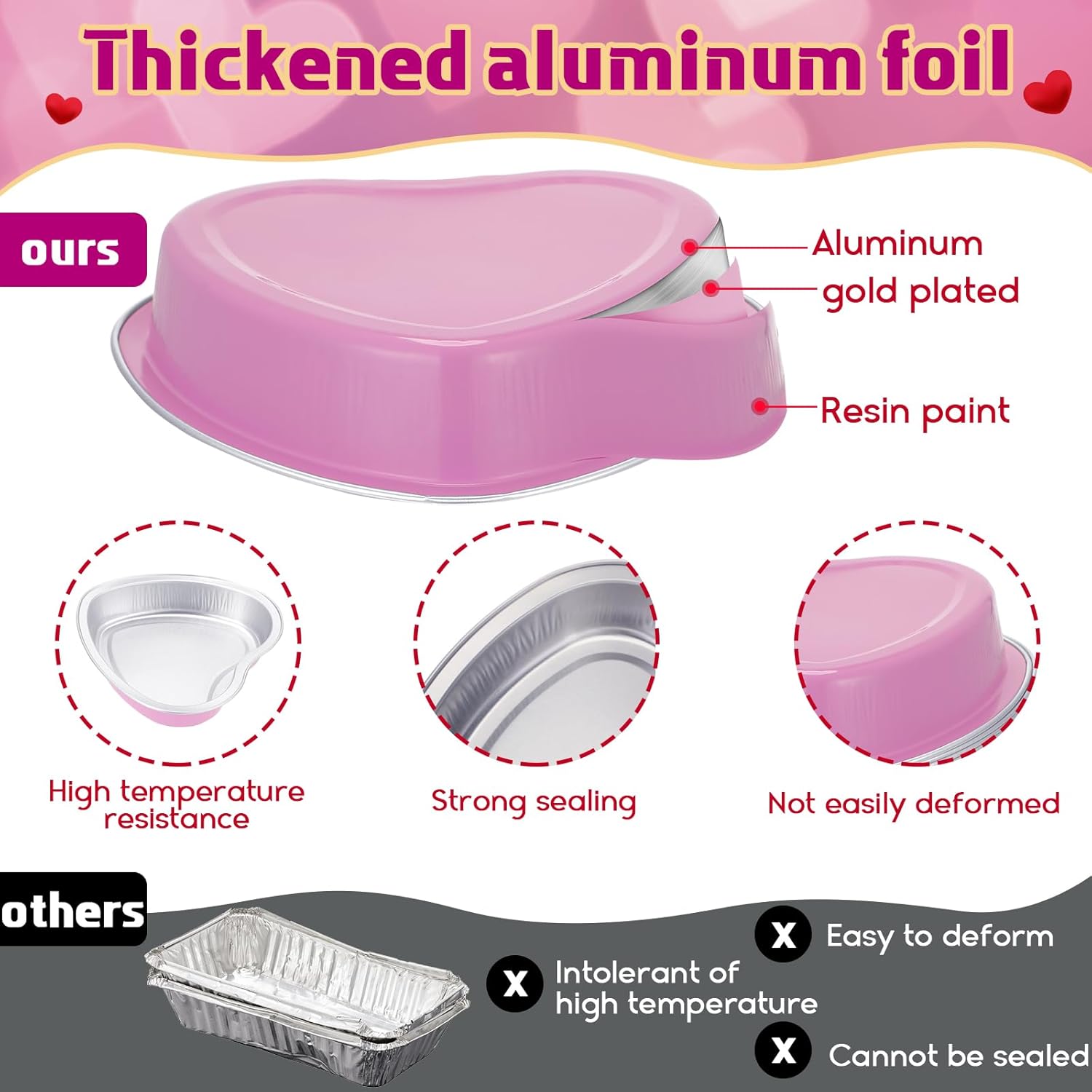 Fainne 12 juegos de moldes de papel de aluminio de 5 pulgadas en forma de corazón con tapas transparentes de 7.6 fl oz7.92 onzas líquidas  7.92