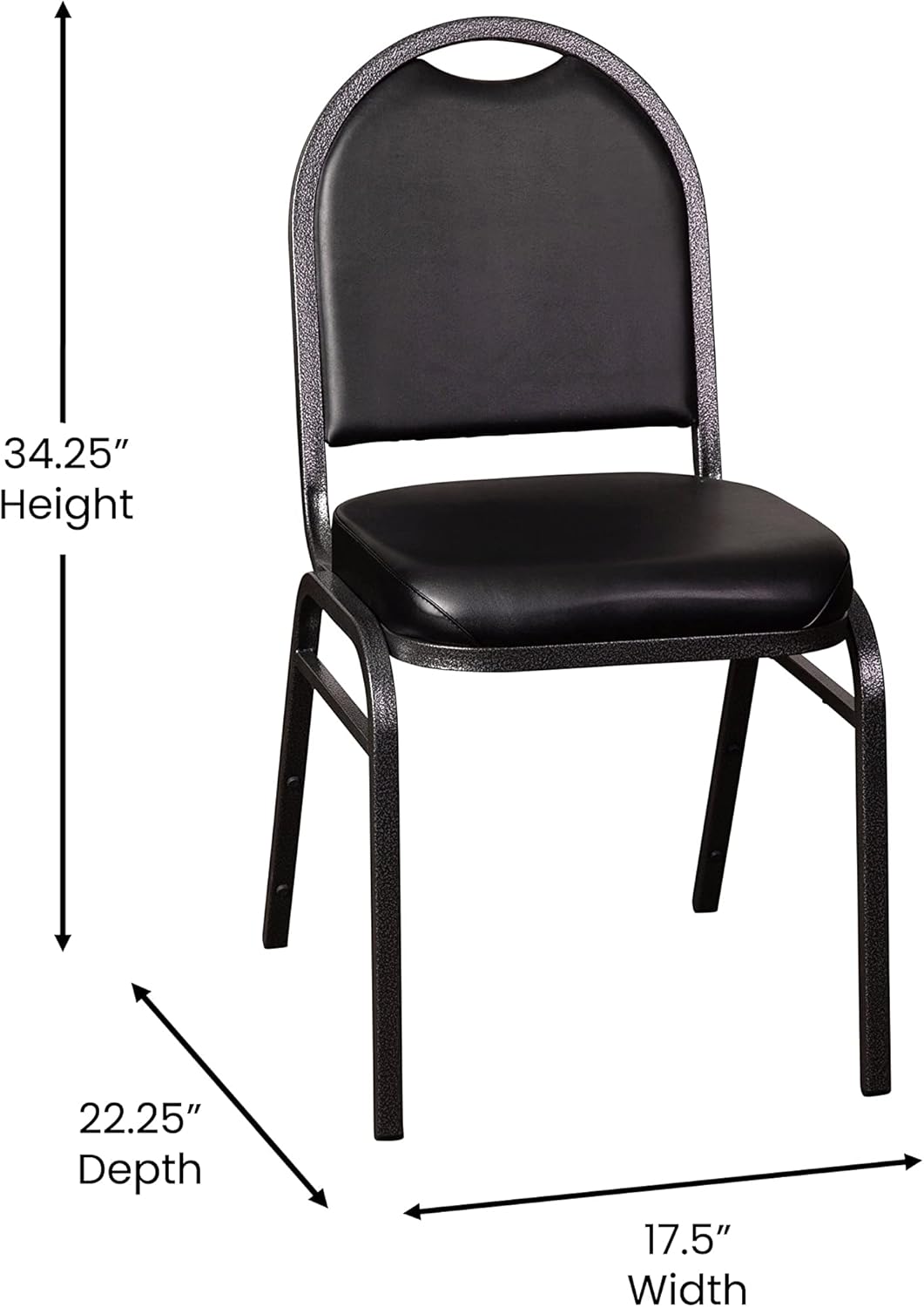 BizChair Hercules – Juego de 4 sillas apilables de grado comercial de 500 libras de capacidad, tapicería de vinilo negro, marcos de metal de vena