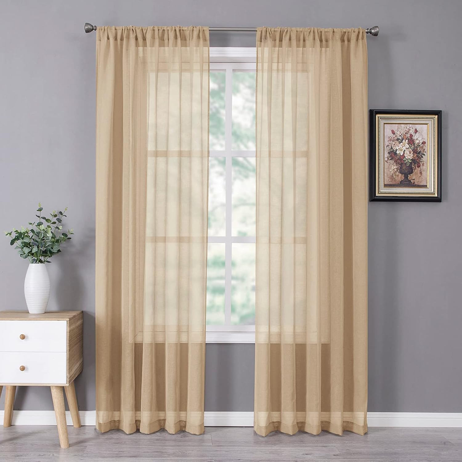 Tollpiz Cortinas traslúcidas de lino con textura para dormitorio, cortinas filtrantes de luz, cortinas de gasa con bolsillo para barra, cortinas