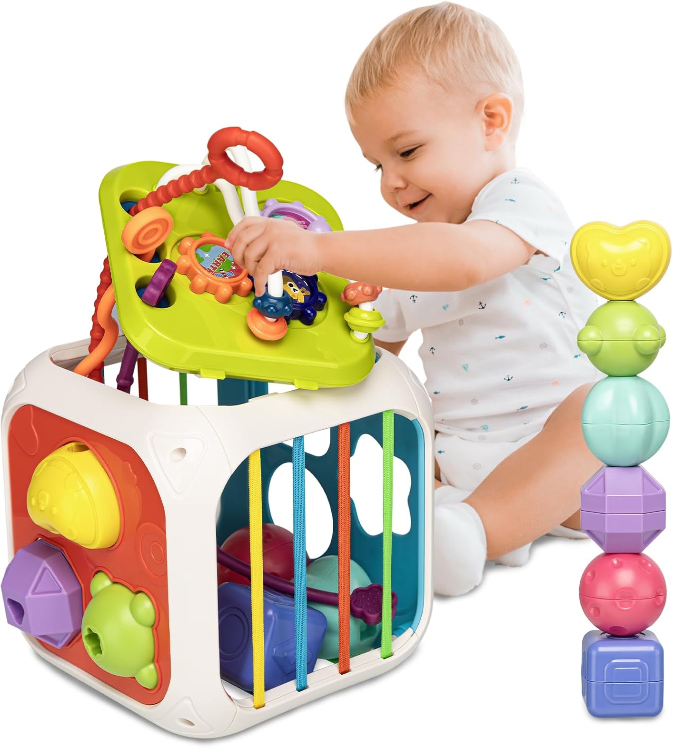 Juguetes Montessori para niños pequeños de 1 año, cubo de actividades 7 en 1, juguete clasificador de formas, juguetes de aprendizaje para el