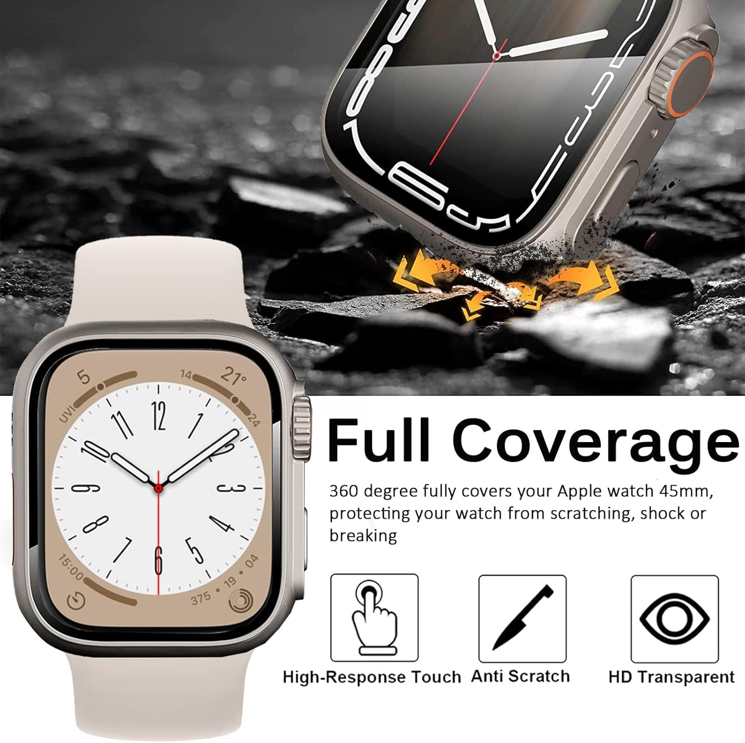 VBWVA Funda firme de PC para carcasa Apple Watch de 1.772 in, 1.614 in, 1.732 in, 1.575 in, 1.654 in, 1.496 in, apariencia de vidrio, actualización