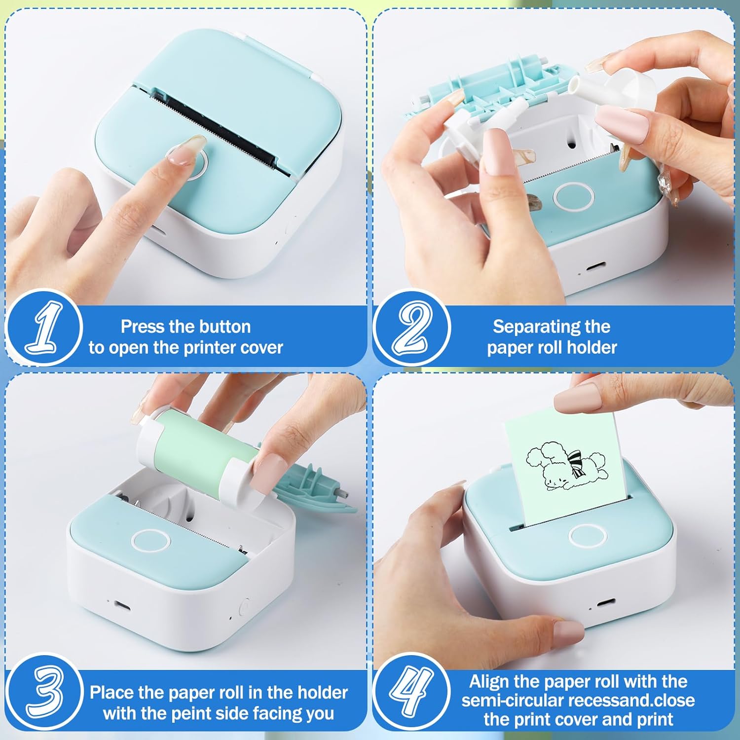 Zoolion Papel de impresora térmica, rollos de papel térmico autoadhesivos coloridos, papel adhesivo blanco para impresora M02XT02 de 20 años, papel