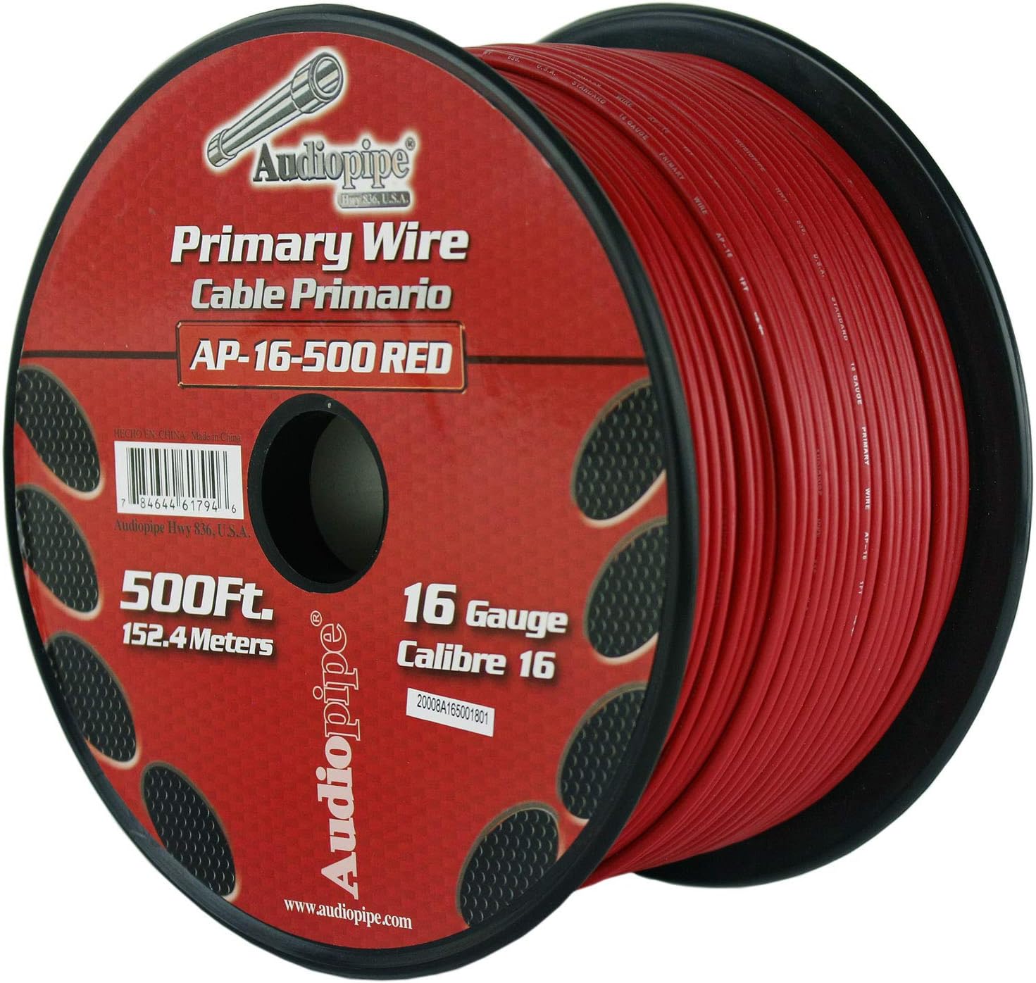 Cable primario remoto para el hogar de 16 GA 500 pies Red Audiopipe Car Audio Home