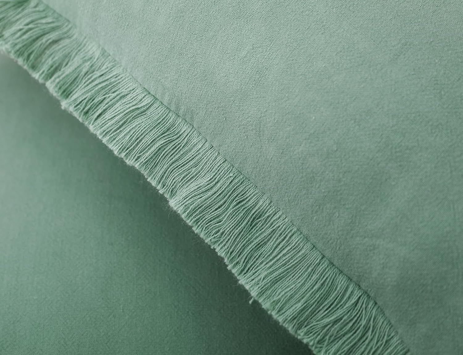 Juego de 2 fundas de almohada de lino natural con flecos, fundas de almohada decorativas neutras de color verde salvia con borlas elegantes de
