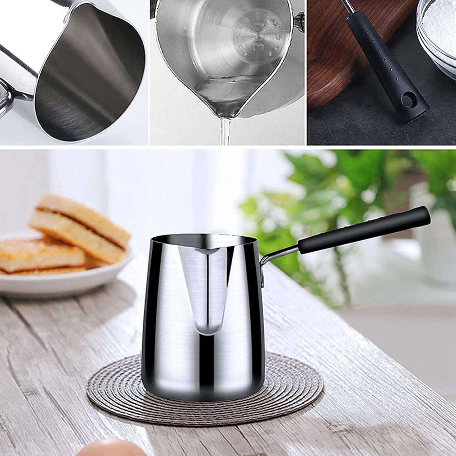 Cafetera turca, calentador de leche de acero inoxidable, mini cacerola con mango resistente al calor, olla de fusión de chocolate para estufa, 20