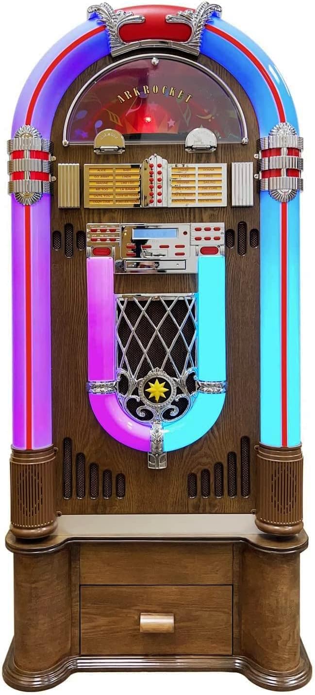 Saturn V – Jukebox reproductor de discos de vinilo de tamaño completo Bluetooth USB SD Reproductor de CD Radio Retro Classic Jukebox (Saturn V +