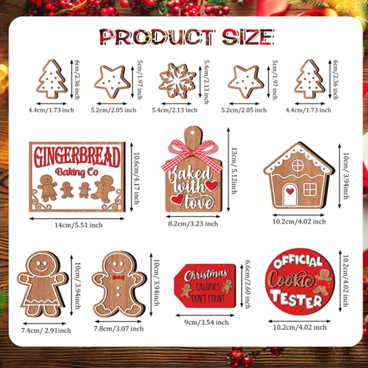 12 piezas de bandeja de Navidad escalonada, letreros de madera de mesa de pan de jengibre, decoración navideña para fiesta de Navidad, hogar, cocina