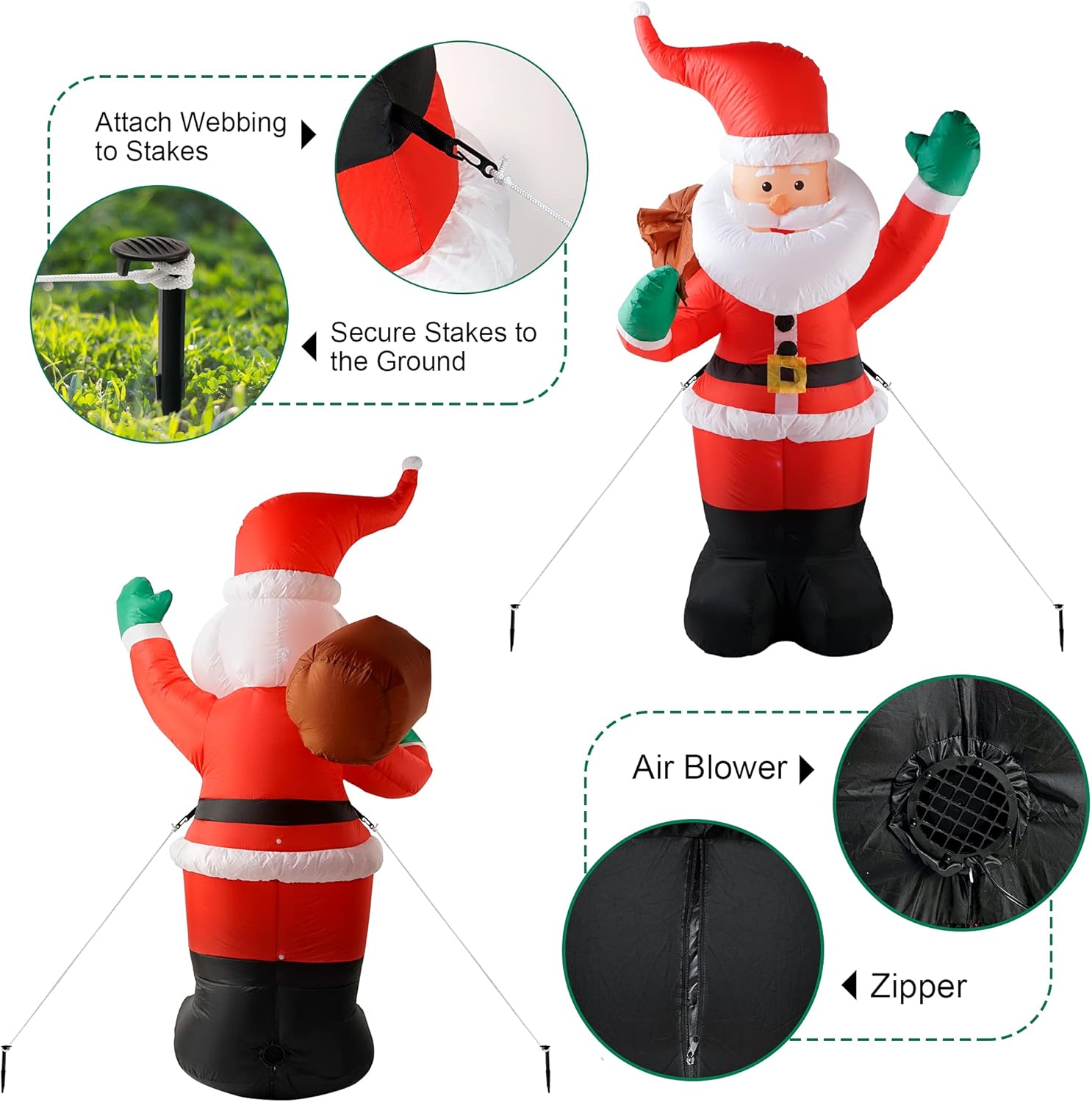COOLWUFAN Papá Noel inflable de Navidad de 6 pies con bolsa de regalos, luces LED para decoración de patio al aire libre para vacaciones y fiestas
