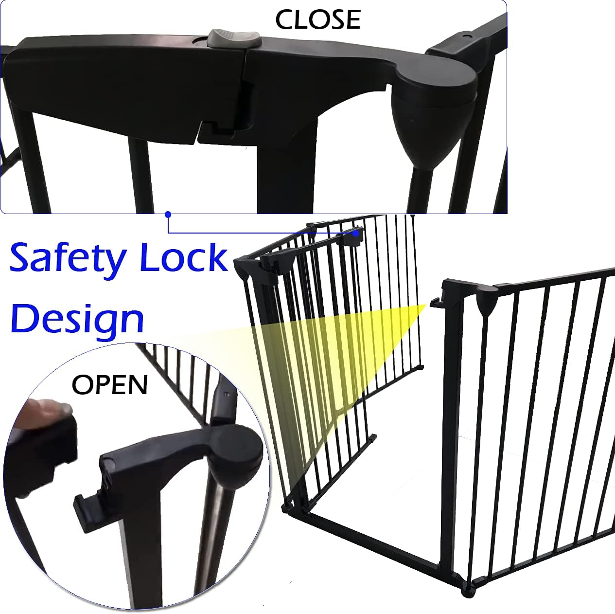 Nisorpa Dog Gate Escalera Puerta Escalera Barrera Perro Corralito de 30 pulgadas de alto, 120 pulgadas de ancho, Cerca de chimenea con Cerradura de