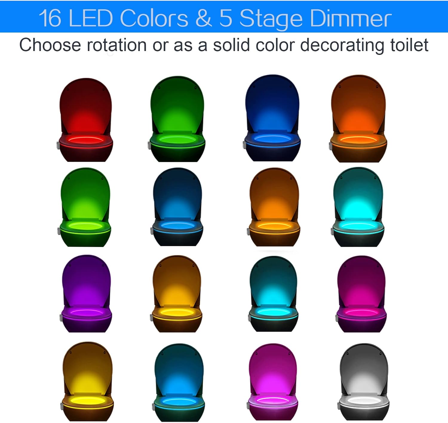 Paquete de 2 luces de noche recargables para inodoro, 16 colores con detección de movimiento, luz para cuenco de baño, novedosa y divertida