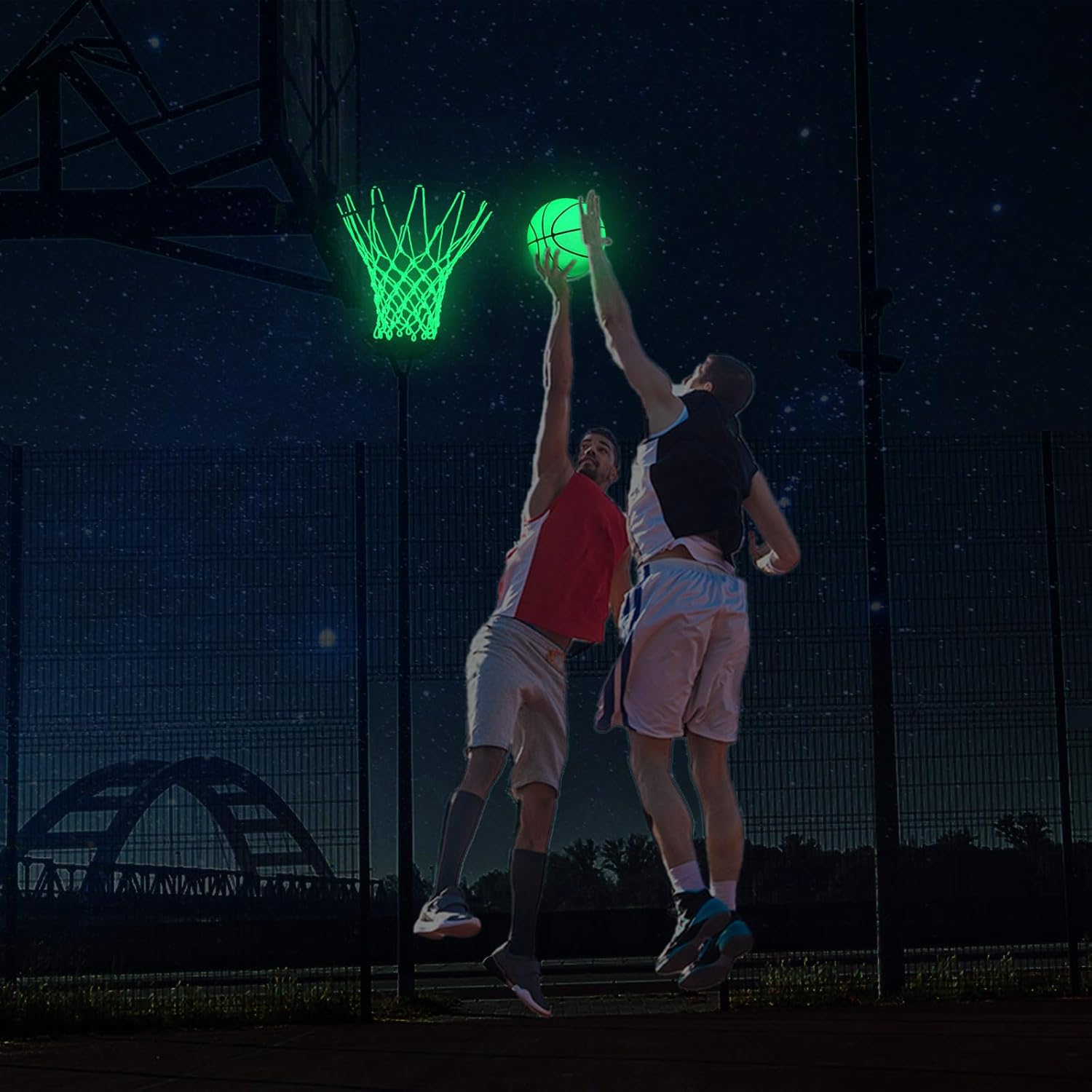 3 Pcs Glow in The Dark Basketball Set, Includes Size 7 Glowing Basketball Light up Nightlight Net with Pump for Hoop Luminous Sports Gift for Kids