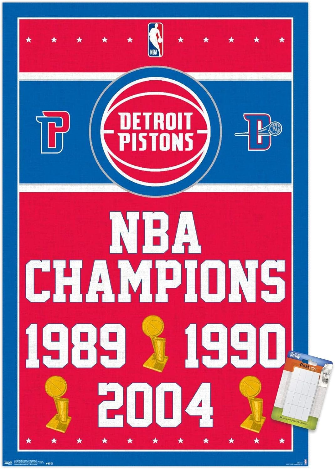 Trends International NBA Detroit Pistons-Champions – Póster de pared, 22.375 x 34 pulgadas, paquete de póster y montaje