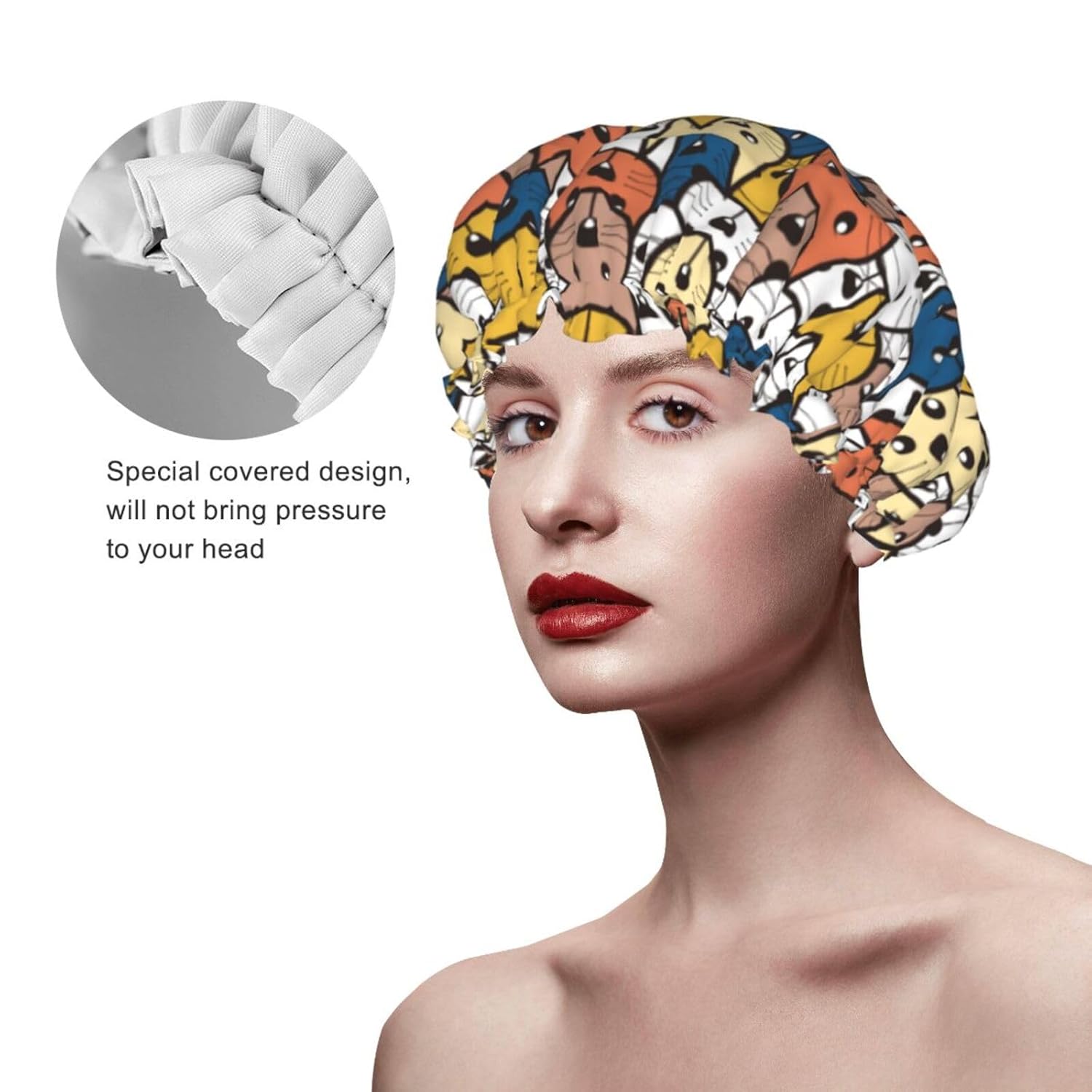 Cat Face Shower Cap Reusable Waterproof,Shower Caps For Women With Double Hair Caps,Bathing Cap Hair Cap For Shower