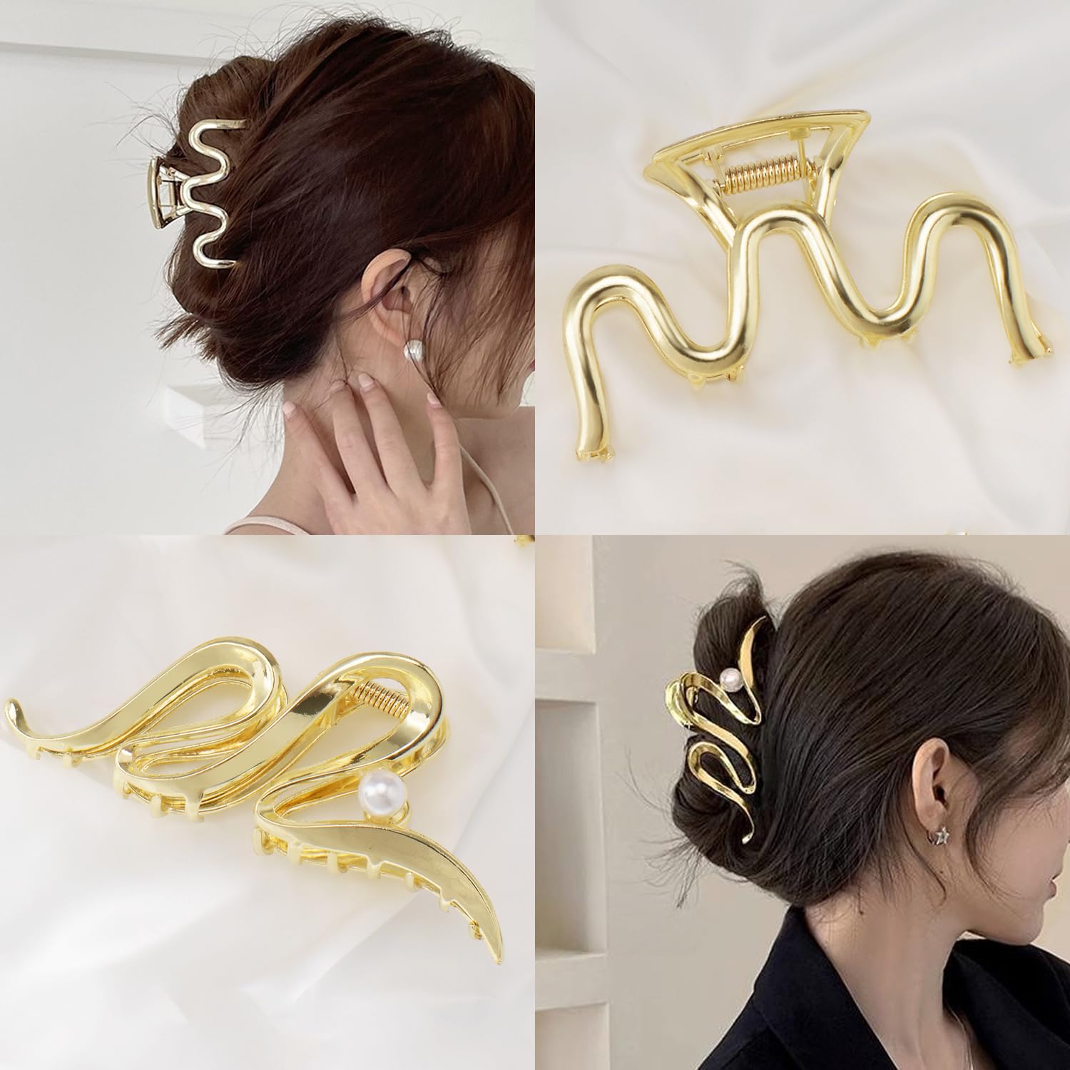 Mehayi 3 pinzas de metal grandes para cabello grueso y pesado, pinzas de sujeción fuerte para cabello largo, accesorios de peinado de moda para