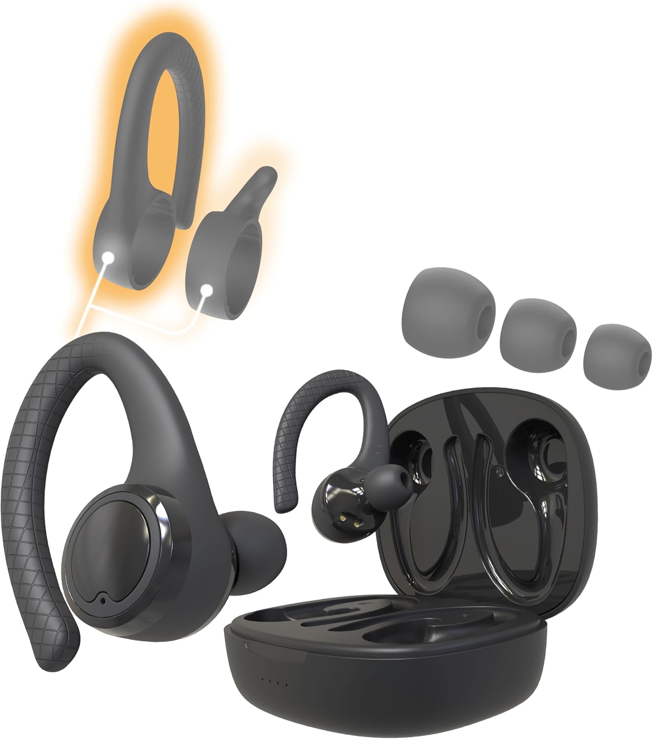 Coby Auriculares Bluetooth inalámbricos verdaderos  Ganchos y puntas intercambiables  Resistente al sudor  Tiempo de reproducción de 14 horas