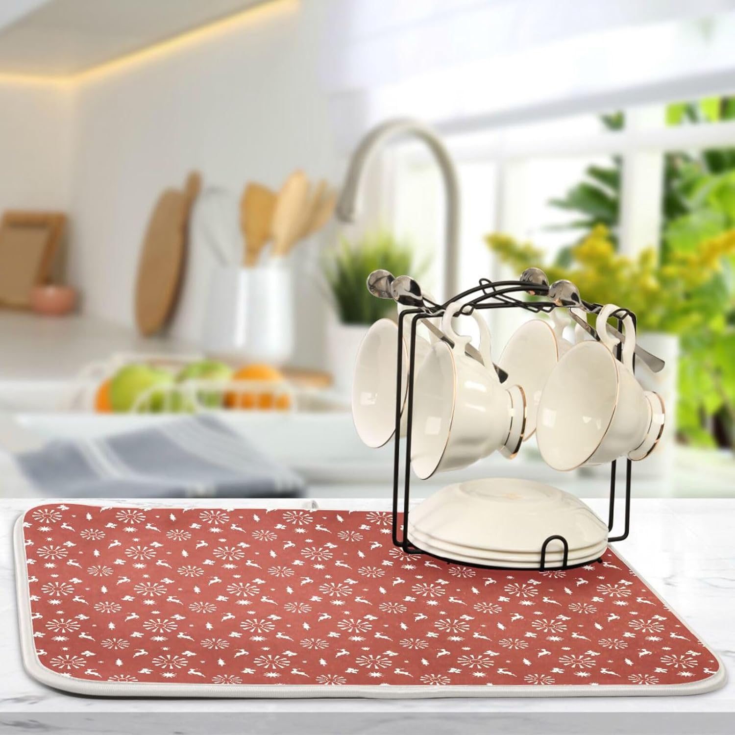 Graphic White Dish Drying Mat Washnable Absorbent Drying Rack Kitchen Counter Dish Drying Matts Tapete Para Cocina 16” x 18”