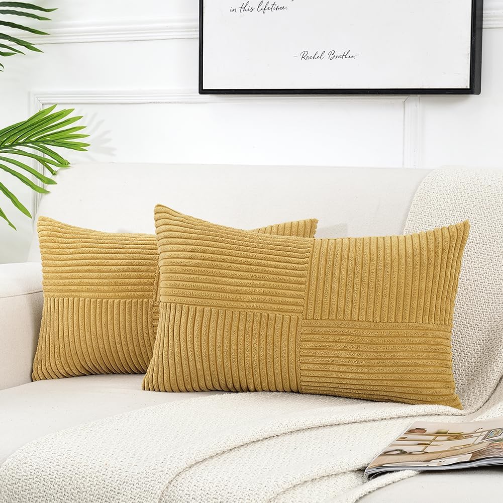 Fancy Homi Fundas de almohada decorativas lumbares de color amarillo mostaza de 12 x 20 pulgadas para sala de estar, sofá cama, estilo rústico