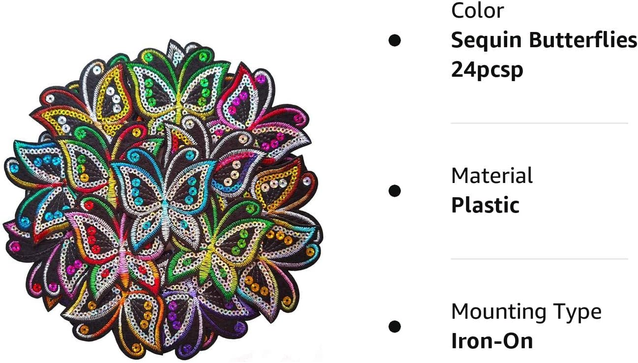 Qingxi Charm 24 parches bordados de lentejuelas de colores surtidos para coserplanchar en ropa, sombrero, pantalones, zapatos, cortina, decoración