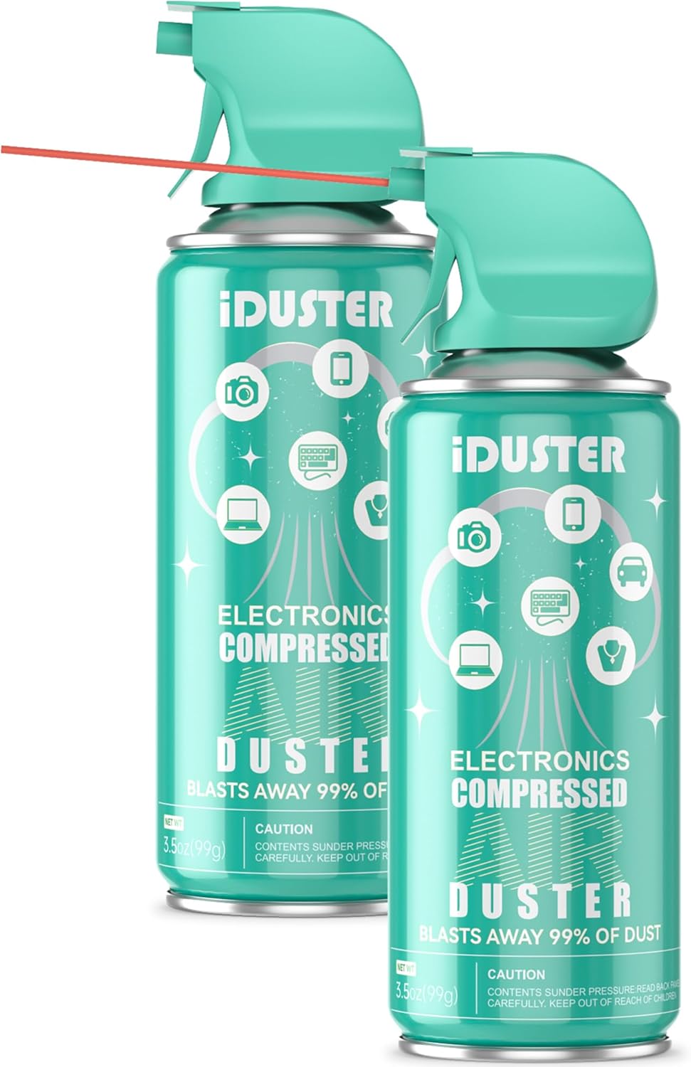 iDuster Plumero de aire enlatado comprimido, limpiador de teclado electrónico desechable para limpiar plumero, 2 unidades