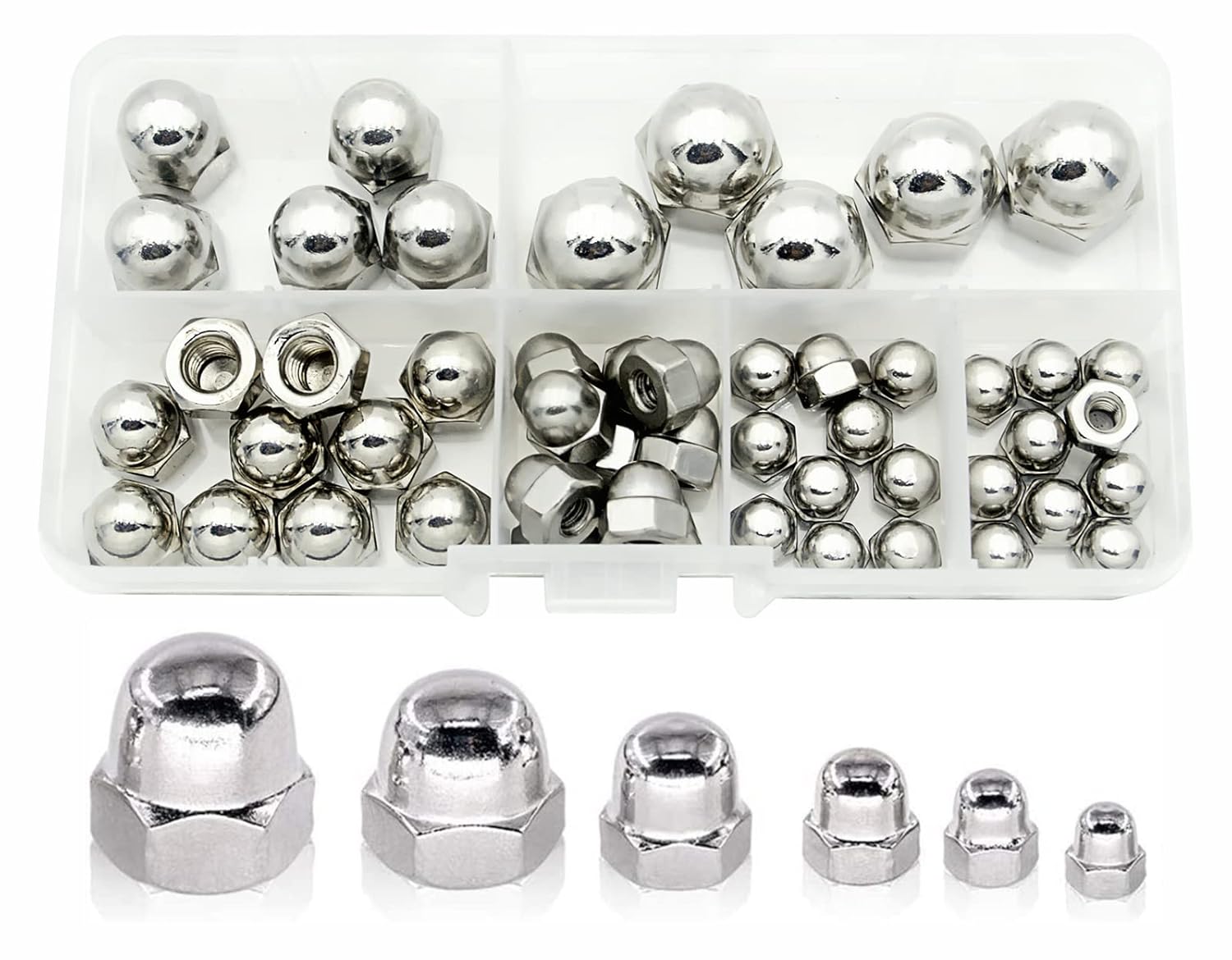 #6-32#8-32#10-24 14-20 516-18 38-16 SAE 304-Acero inoxidable Bellota cabeza cabeza hexagonal tuercas surtidas