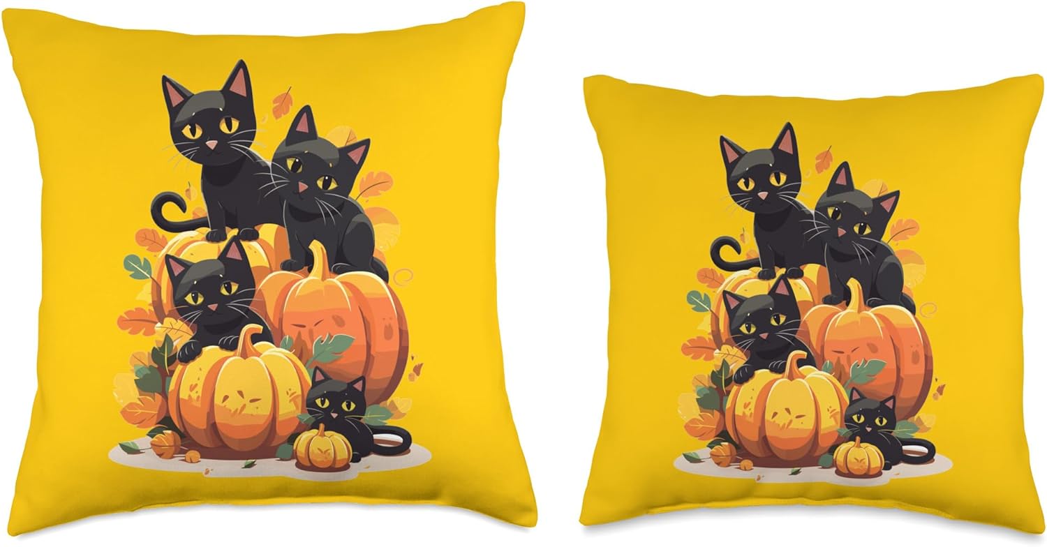 Helloween Cat Costume And Horror Costume Designs Halloween Costume Ladies with Pumpkin Black Cat Throw Pillow, 16×16, Multicolor