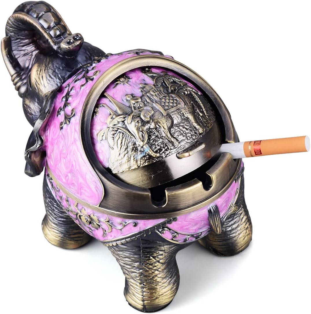 Cenicero de elefante con tapa, cenicero de metal resistente al viento, cenicero interior para hierbas, ceniceros de decoración práctica vintage para