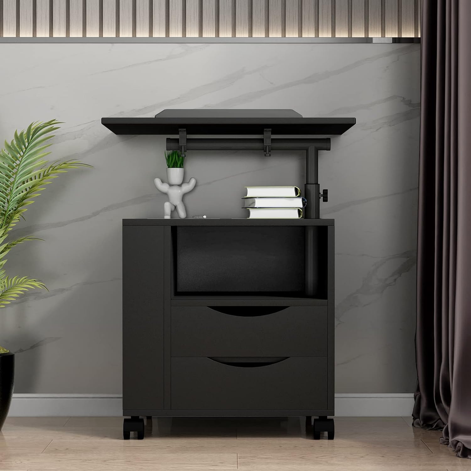 Holaki Mesita de noche, estación de trabajo de mesita de noche, mesa de noche de madera ajustable con inclinación giratoria, escritorio para