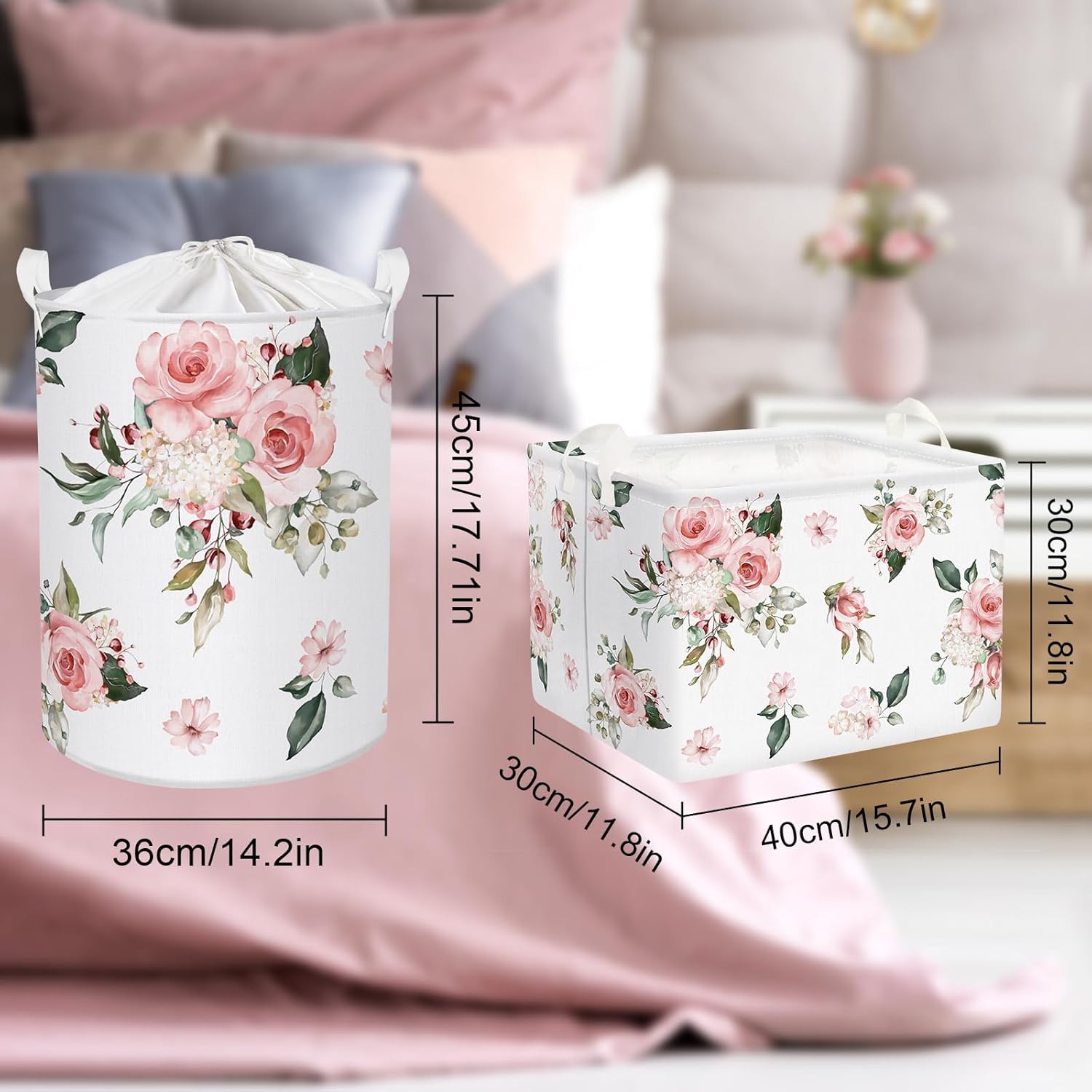 Clastyle Cesta floral rectangular para niña, color rosa, para ropa, juguetes, libros, aperitivos