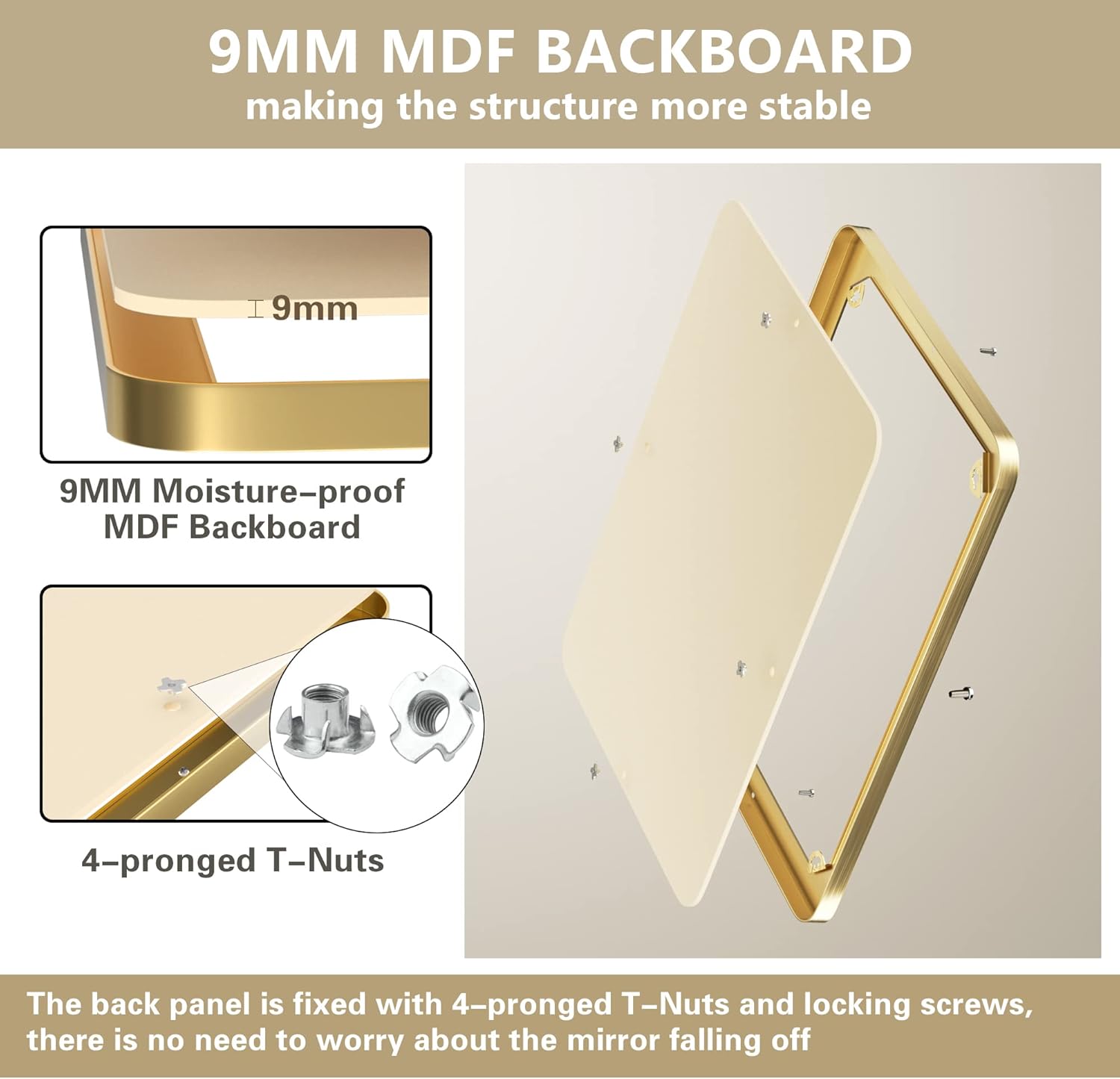 Espejo de baño dorado cepillado de 22 x 30 pulgadas para pared, espejo de baño con marco de acero inoxidable 304, espejo rectangular de granja de