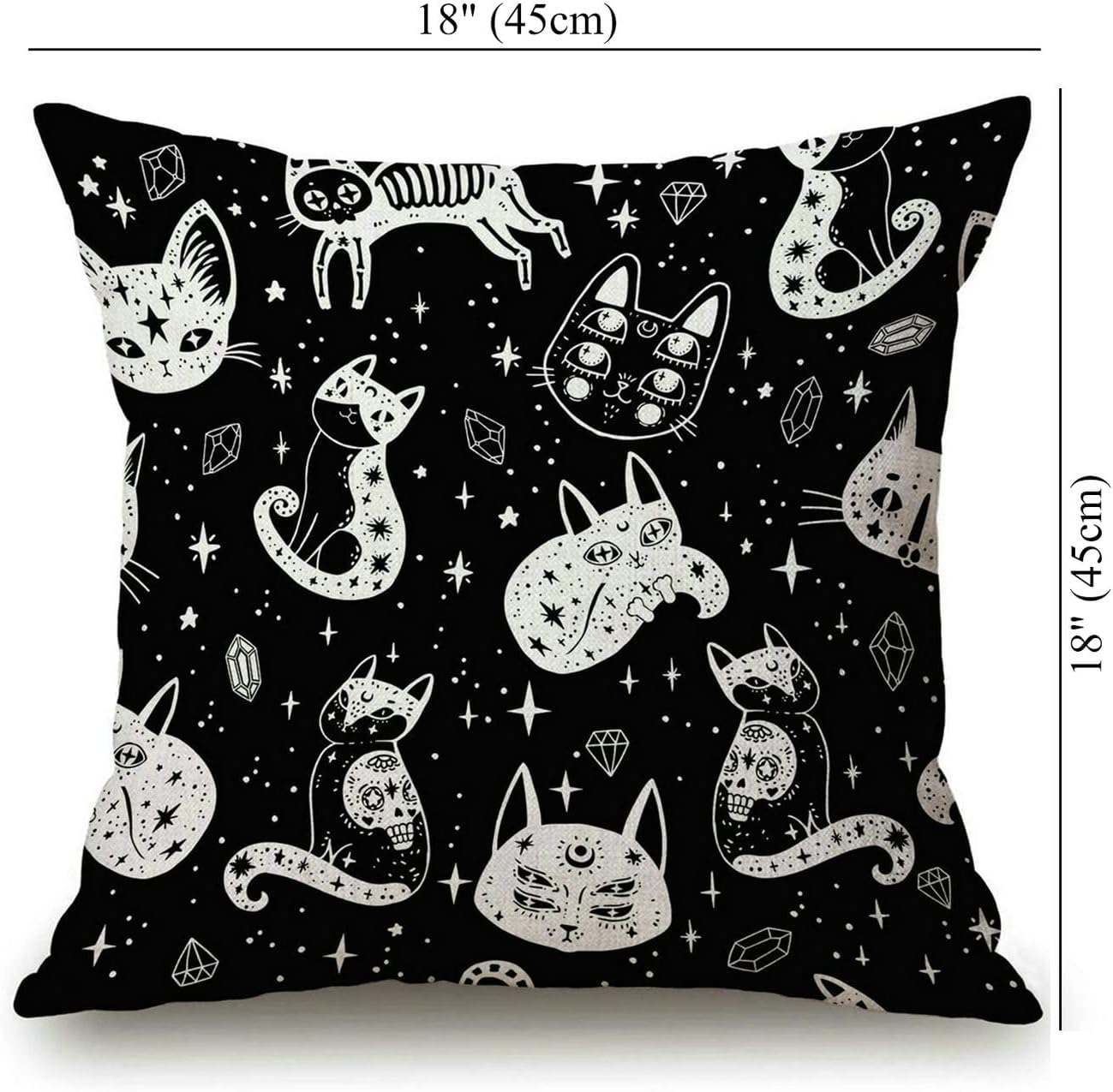 Funda de almohada cuadrada con diseño de gato de bruja y calavera de azúcar, decoración del hogar, 18 x 18 pulgadas