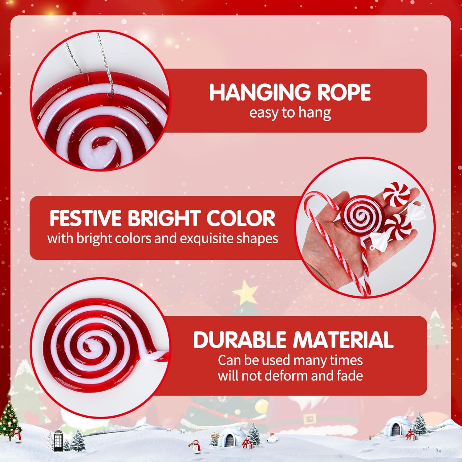 16 piezas de decoraciones de bastón de caramelo de Navidad, decoraciones colgantes colgantes de árbol de Navidad, piruletas torcidas dulces de