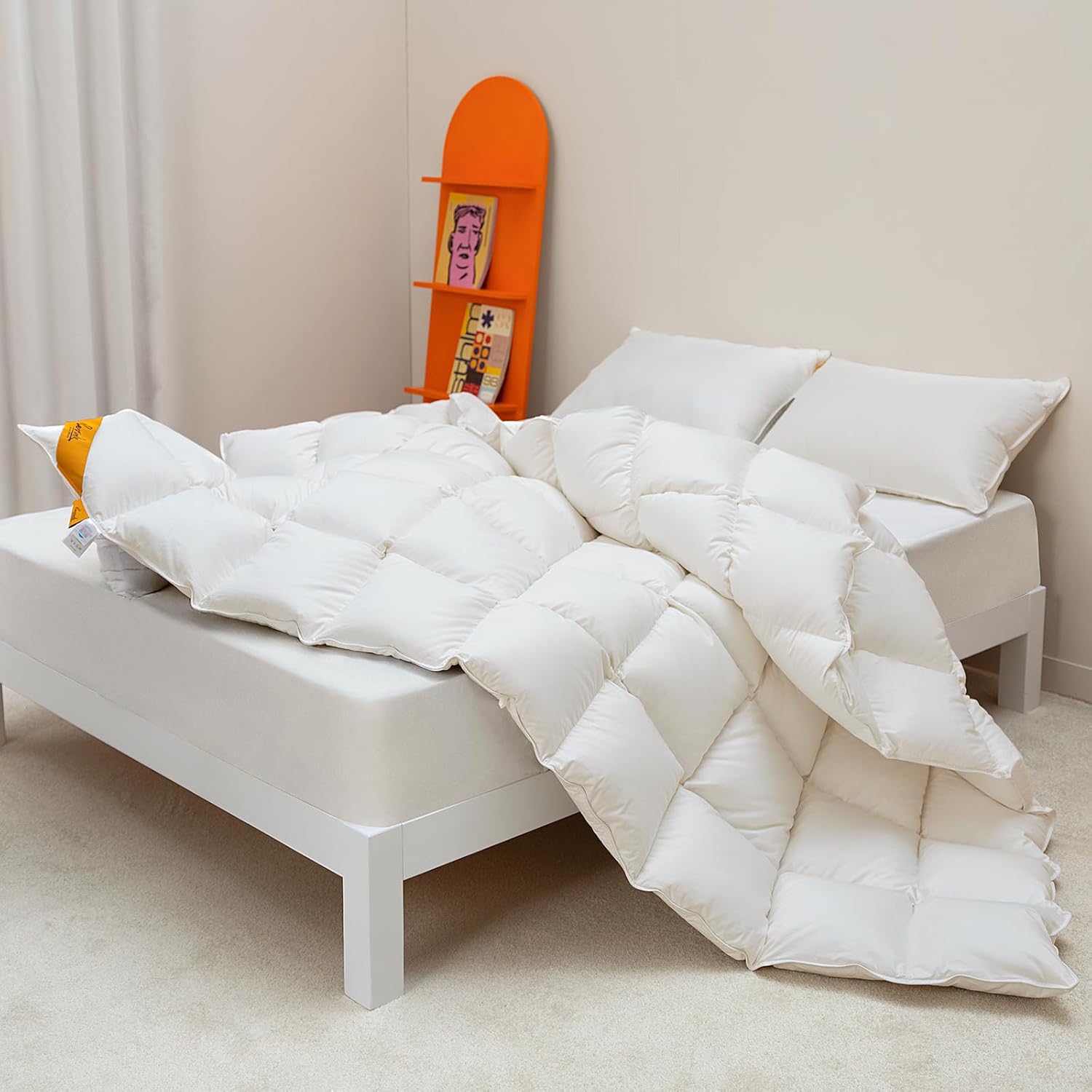 Edredón de plumas tamaño King, edredón de cama pesado blanco sólido, relleno de plumas y plumón, relleno de edredón de invierno extra esponjoso con