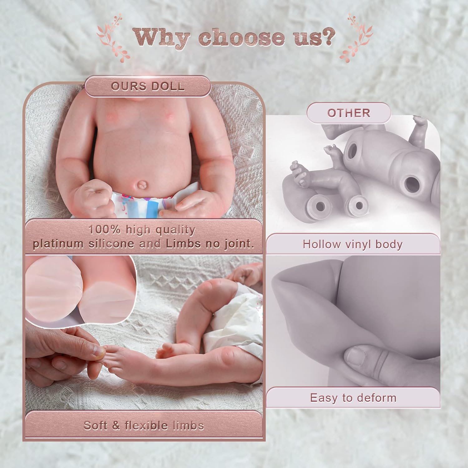 JIZHI Reborn Baby Dolls Platinum Silicone Full Body  Niña de 16 pulgadas  Cuerpo suave realista  Muñecas de bebé recién nacidas que se ven reales