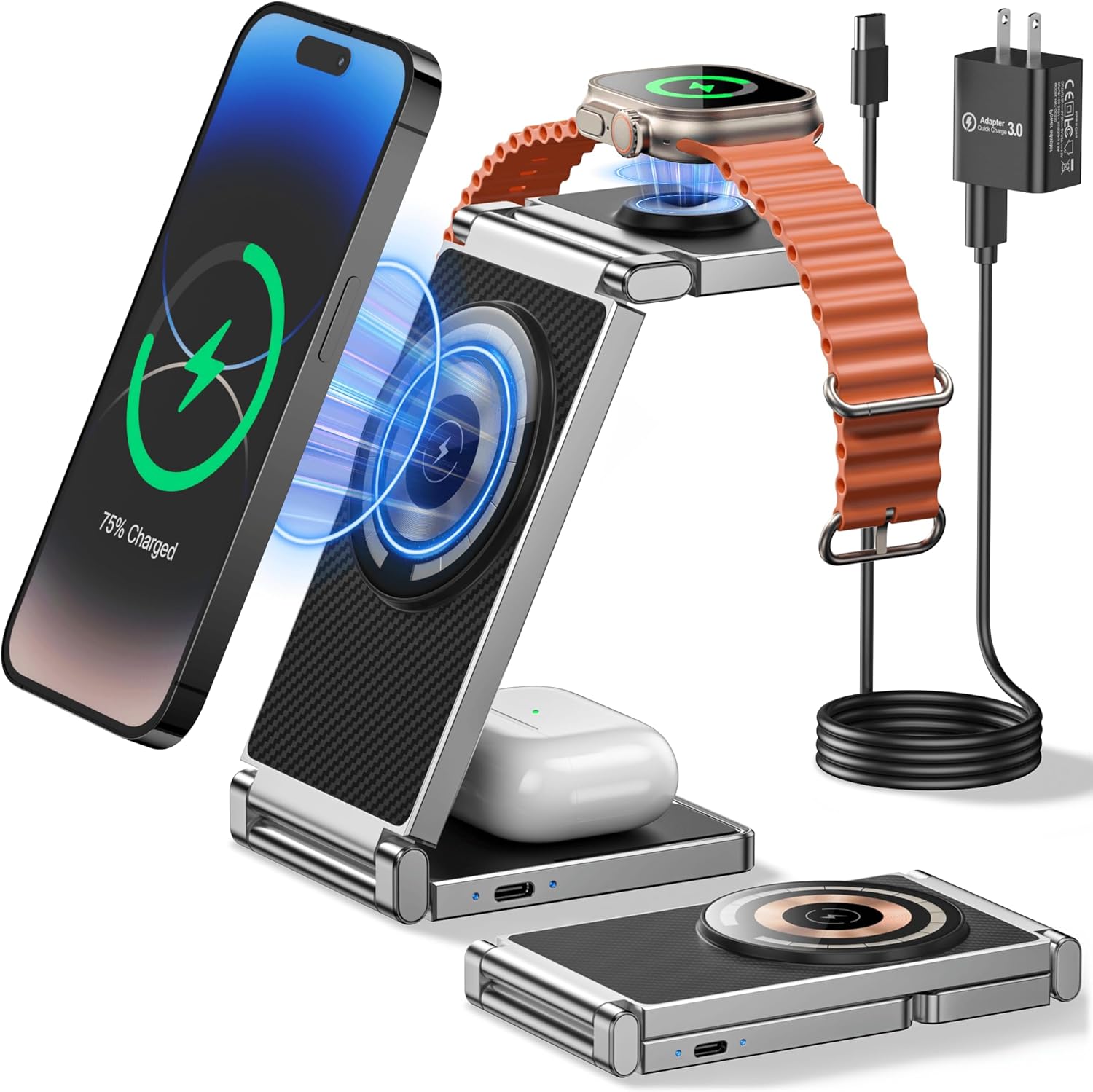 REOKILY Mag-Safe – Soporte de carga para iPhone y reloj para dispositivos Apple, base de carga plegable magnética 3 en 1 para Airpods y iPhone